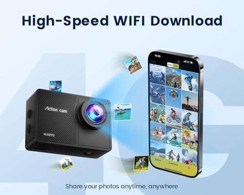 4K 60FPS Action Camera with 64GB Card-48MP Waterproof Camera,40M Underwater Camera,8X Zoom,EIS Stabilization,WiFi,Remote Control,MotorcycleCamera with 2 Rechargeable Batteries - Image 6