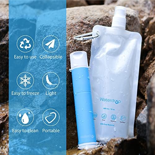 Waterdrop 16 oz Collapsible Water Pouch, Pack of 3, Hiking, Camping, Travel, BPA-Free, Reusable, Foldable - Image 5